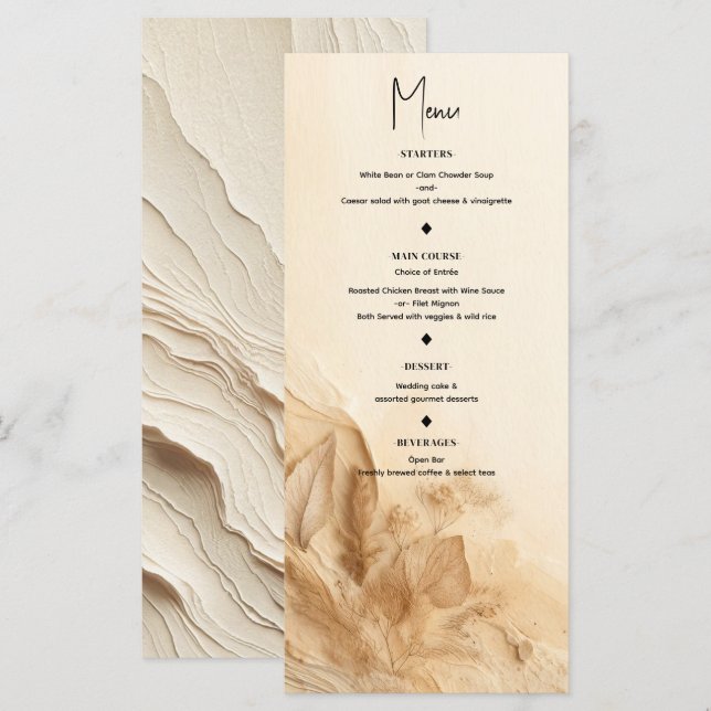Menu Creme de Marfim Botânico Texturizado Boêmio Cardáp (Frente/Verso)