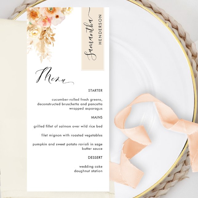 Menu Creme e Rosa Pêssego Personalizado com o Nome do C (Criador carregado)