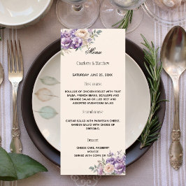 Menu Creme floral champanhe de lavanda para casamento