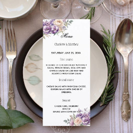Menu Creme floral champanhe de lavanda para casamento