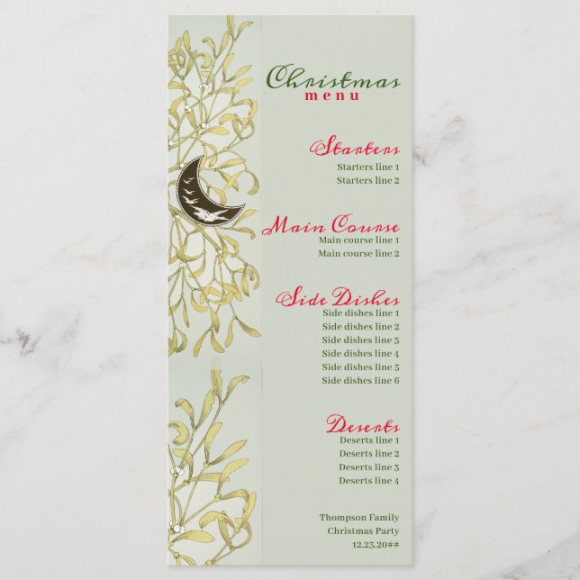 Menu Crescent Moon Mistletooe Janto de Natal Festivo (Frente)
