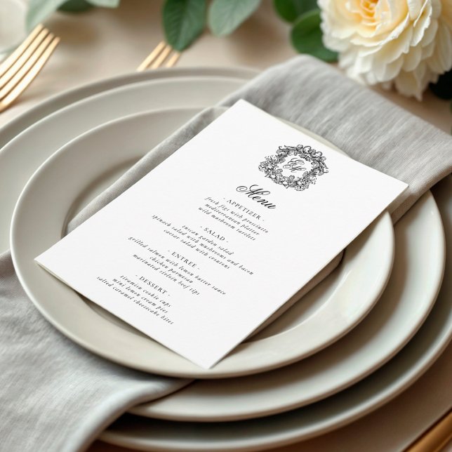 Menu Crest. Casamento Monograma Elegante (Criador carregado)