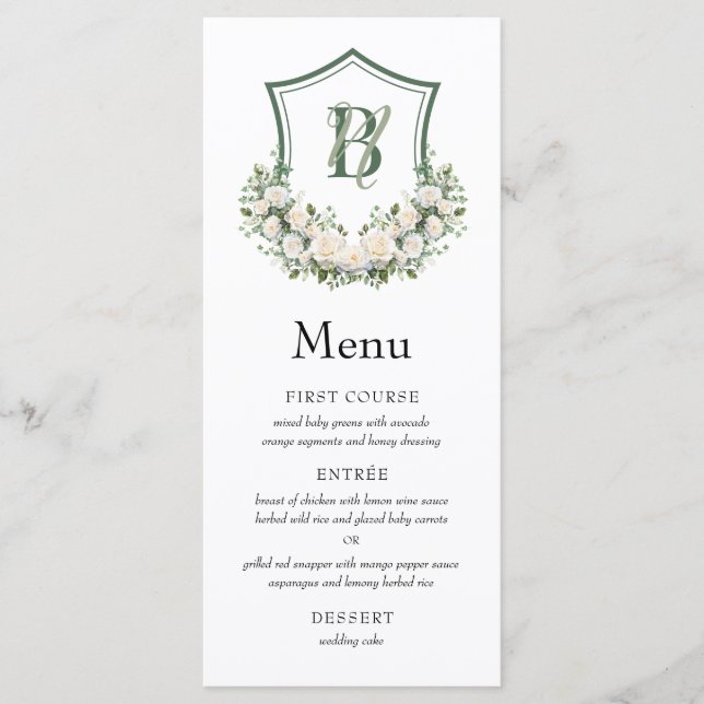 Menu Crest de Flores Brancas Casamento (Frente)