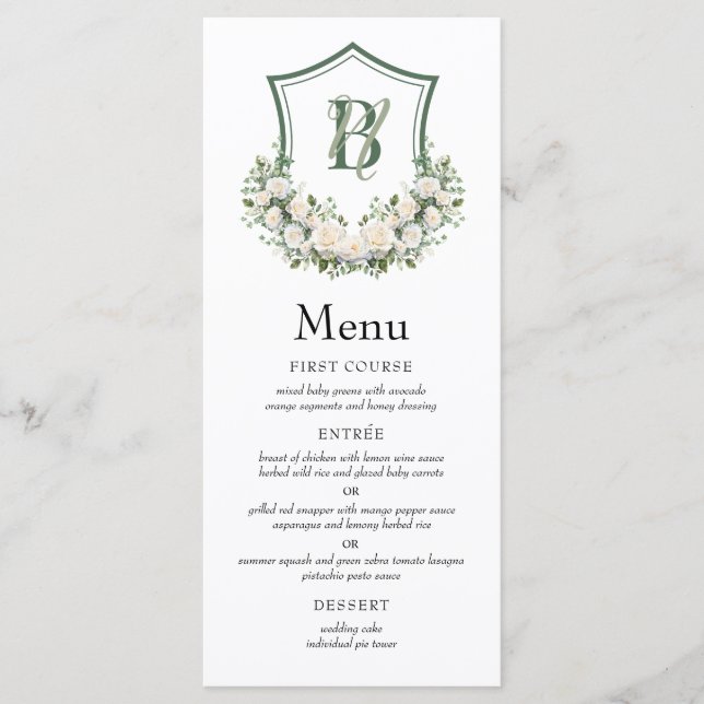 Menu Crest de Flores Brancas Casamento (Frente)