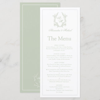 Menu Crest Monograma de Noiva Elegante em Verde Sage