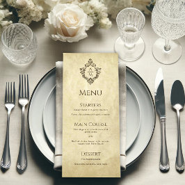 Menu Crest Wedch Monograma Vintage Bergaminho Vitoriano