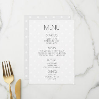 Menu Crie Seu Próprio Casamento Cinza de Bolinhas Retro