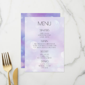 Menu Crie Seu Próprio Casamento com Bokeh Roxo Etéreo