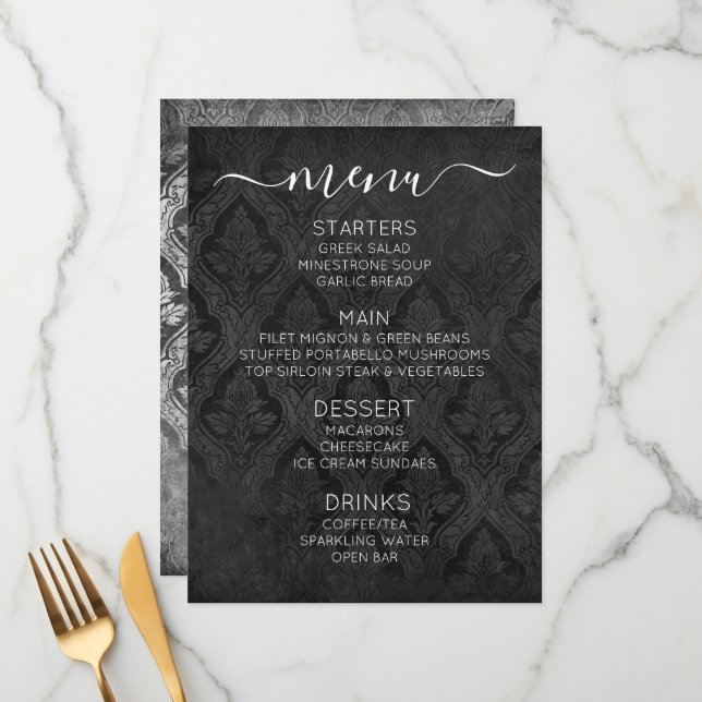 Menu Crie seu próprio damasco gótico vintage personaliz (Frente/Verso In Situ)