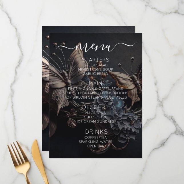 Menu Crie Seus Próprios Borboletas Vintage Personalizad (Frente/Verso In Situ)