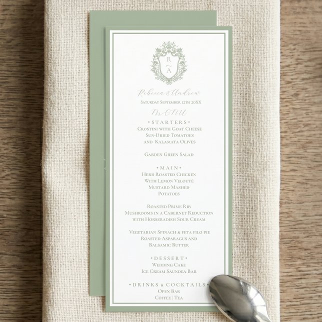 Menu Crista Botânica Monograma em Verde Sálvia Cardápio (Criador carregado)
