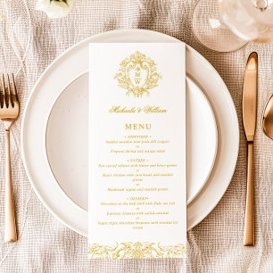 Menu Crista de Monograma Elegante Casamento Regência Vi