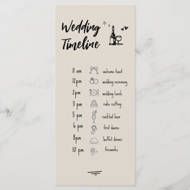 Menu Cronologia de Casamento Ilustrada em Cinza Retro (Frente)