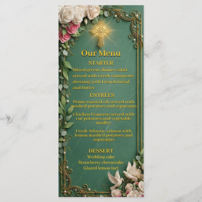 Menu Cruz de Ouro Verde Esmeralda Casamento Cristão  (Frente)