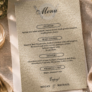 Menu Curso de Jantar de Recepção de Casamento Bege Marf