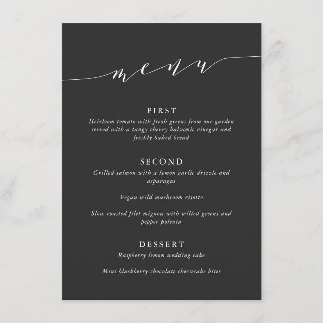 Menu Custom Minimalist Classic Black Wedding Dinner (Frente)