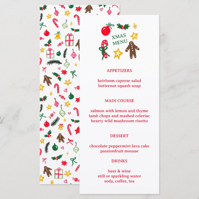 Menu Cute CUSTOM XMAS Christmas Holiday Dinner Party (Frente/Verso)