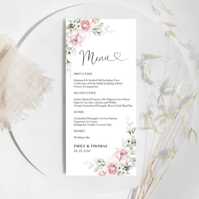 Menu da Cerimônia de Casamento de Rosas Rosa-Esbra (Criador carregado)