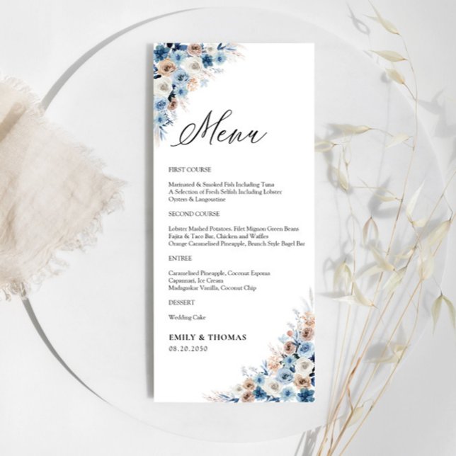 Menu da Cerimônia de Casamento Floral Blue Boho (Criador carregado)