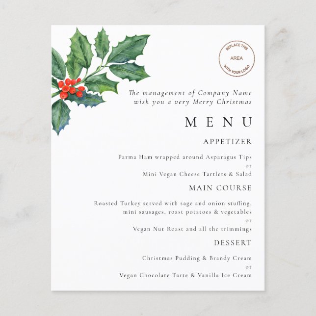 Menu da festa de Natal do Logo do Budget Holly Ber (Frente)