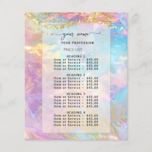Menu da lista de preços da pedra opala iridescente