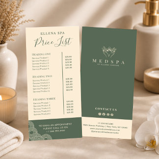 Menu da Lista de Preços de Esteticista do Spa de T