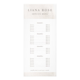 Menu da Lista de Preços Spa e Salão Branco Chic