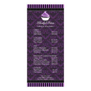 Menu da padaria do Cupcake roxo do Damask Elegante