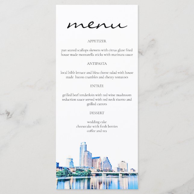 Menu da Silhueta de Austin Texas (Frente)