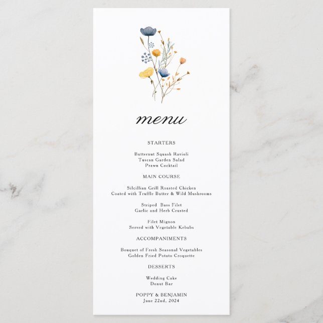 Menu Dacil Floral Wildflower Wedding (Frente)