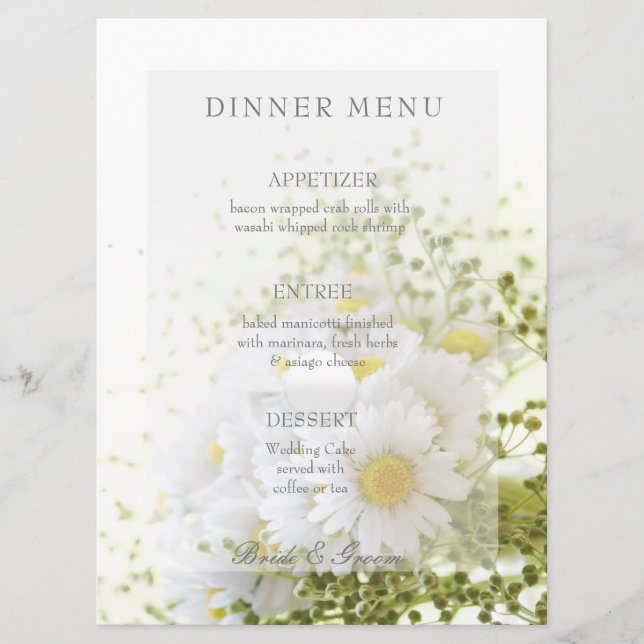 Menu Daisies in Love- Editable Wedding Buquê (Frente)