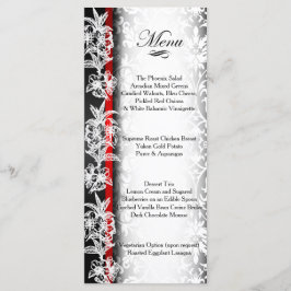 Menu Damasco de Casamento Moderno em Branco, Preto e Ve