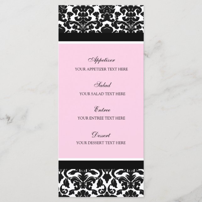Menu Damasco Preto Cor-de-Rosa do Casamento (Frente)
