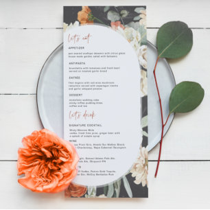 Menu Dark Boho Floral Cardápio de Casamento