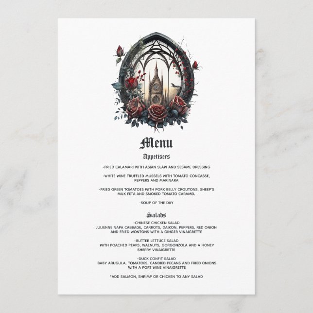 Menu Dark Fantasy Castle Window Gothic Wedding (Frente)