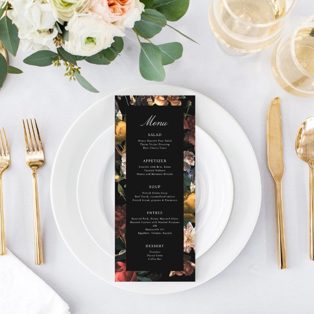 Menu Dark Moody Floral Dutch Painterly Wedding (Criador carregado)