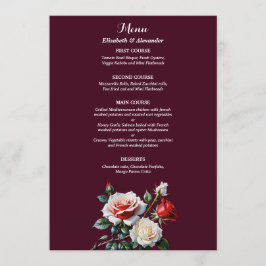 Menu Dark Pretty pink white red roses floral wedding 