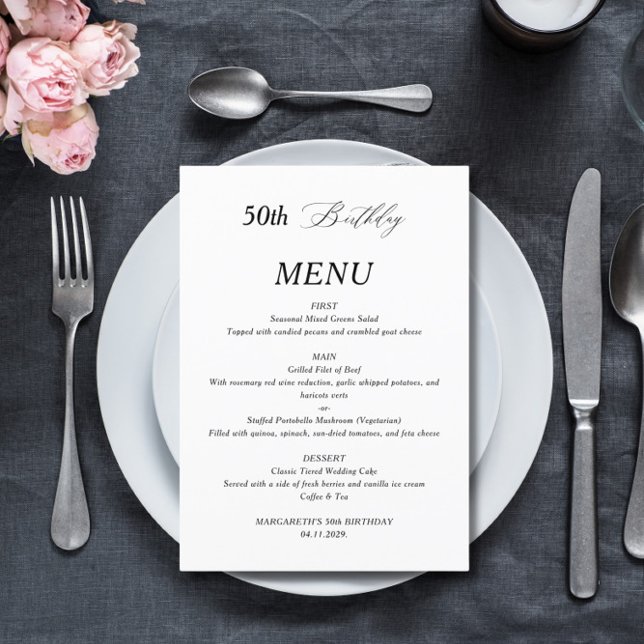 Menu de 50 de aniversário do Elegante Minimalista  (Criador carregado)