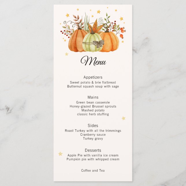 Menu de Ação de Graças de Modern Fall Pumpkins (Frente)