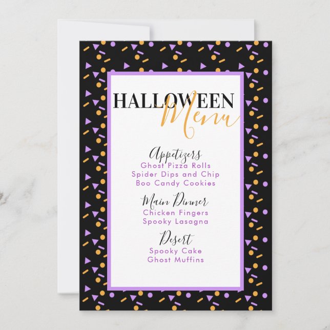 Menu de Aniversário de Confetes de Halloween (Frente)