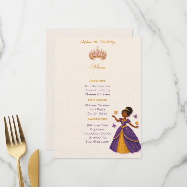 Menu de aniversário de princesa (Frente/Verso In Situ)
