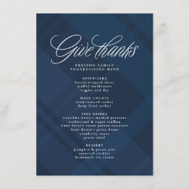 Menu Dê aos obrigados xadrez de marinho jante de Ação d