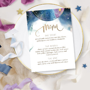 Menu de Aquarela de Tema Celestial Único e Elegan