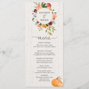 Menu de aquarela floral e de abóboras
