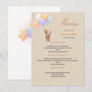 Menu de Balões de Ursinho de Pelúcia para Chás de