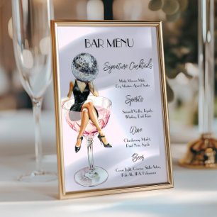 Menu de Bar da Garota Coquetel Disco Personalizado