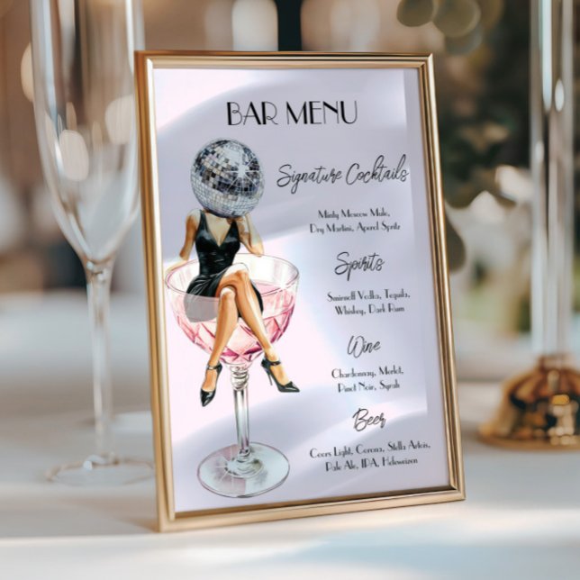 Menu de Bar da Garota Coquetel Disco Personalizado (Disco Cocktail Girl Bar Menu Custom)