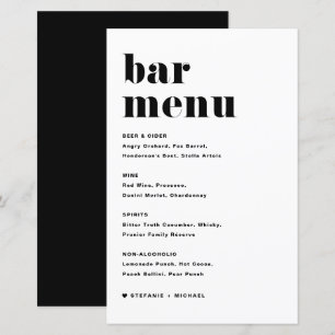 Menu de Bar de Casamento com Impressão a Negra