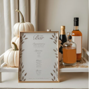 Menu de Bar de Casamento de Marfim e Ash Botânico