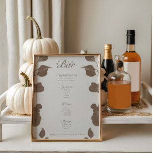 Menu de Bar de Casamento de Marfim e Ash Botânico